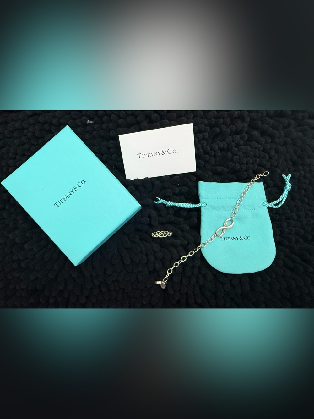 Tiffany & Co. Sterling Silver Knit Band Ring with Signature Blue Accents